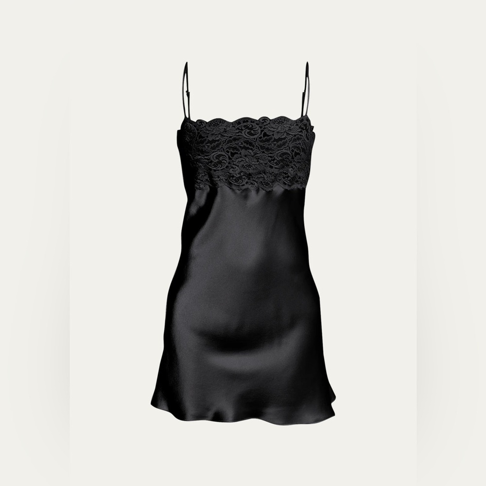 CHRISTINE LINGERIE BIJOUX LACE TRIM SILK CHEMISE DRESS ✨